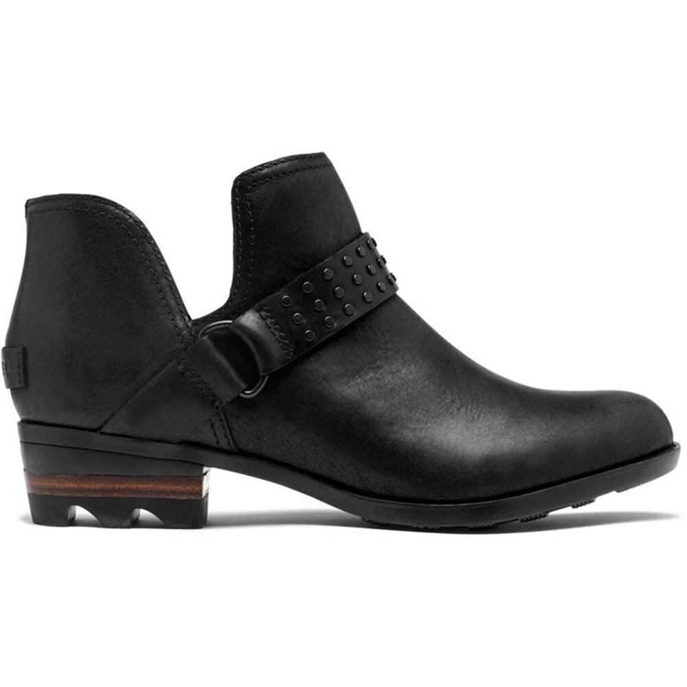 Sorel Lolla II Strap Stud Bootie Leather Cutout Ankle Slip On Suede Heel Black 7